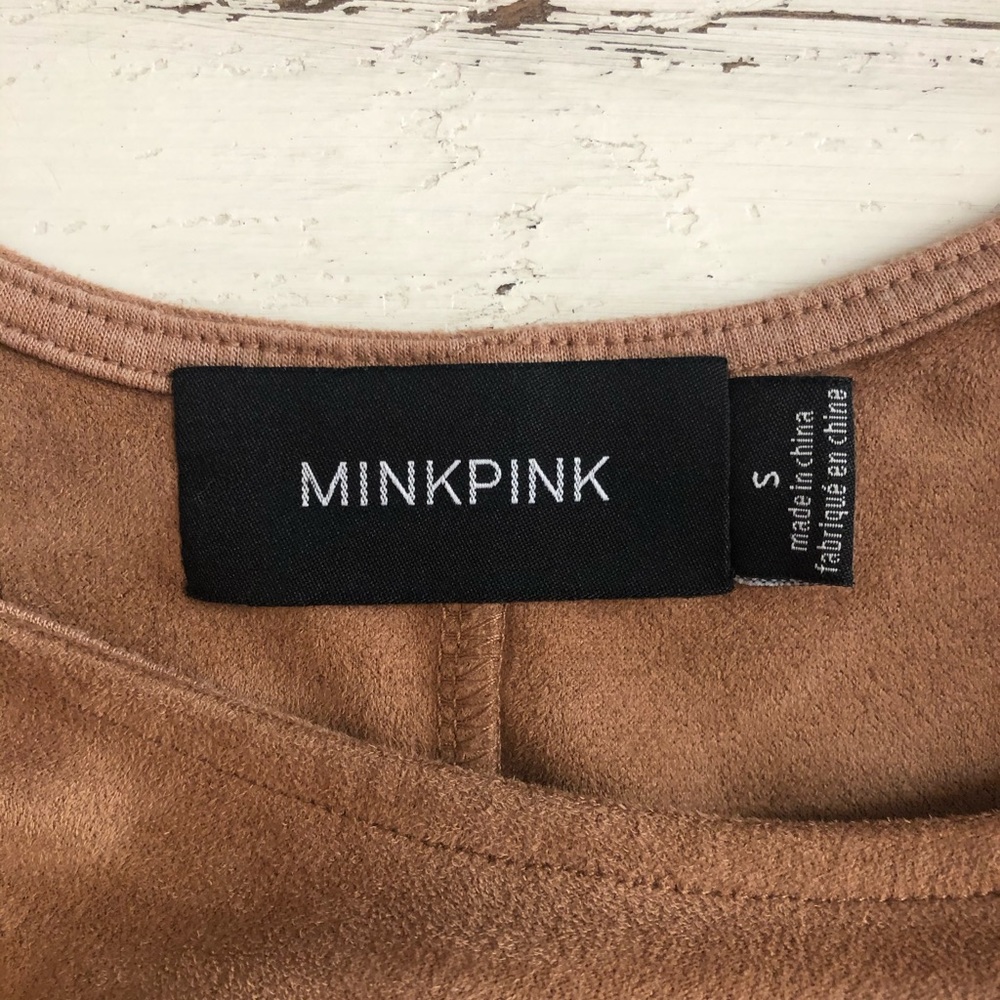 MinkPink Suede Sleeveless Lazer Cut Dress - Picture 6 of 7